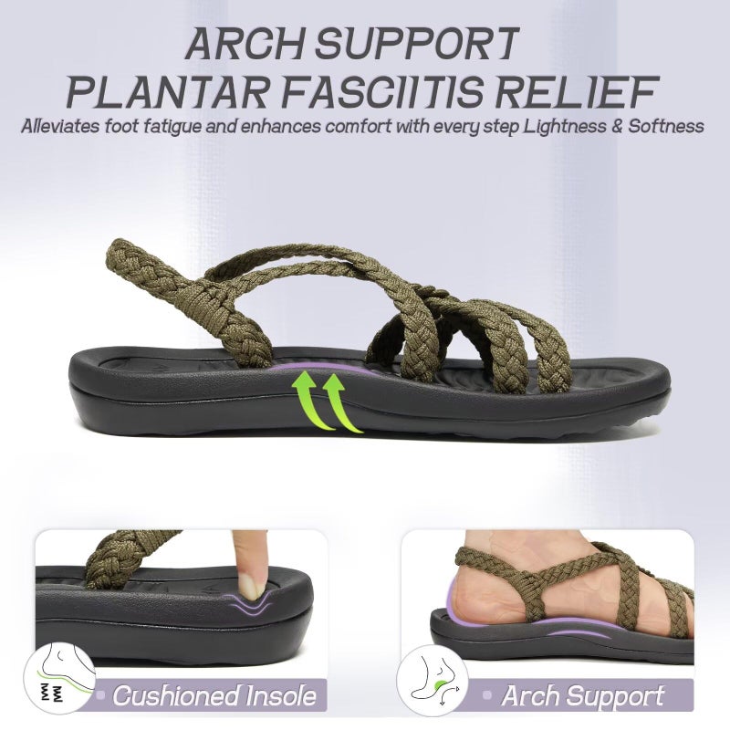MEGNYA Women's Athletic Sport Shoes, Ultra Lightweight Skin Friendly Braided Slide Sandals with Arch Support, Comfortable Walking Sandals for Outdoor Activieies Taupe Size 8 - Image 3